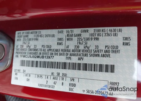 2021 Ford Escape Titanium from USA, damaged, VIN 1FMCU9J92MUB13977